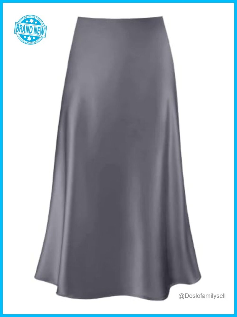 Satin Midi Skirt High Waisted A-Line Ruffle Fishtail Flared Hem
